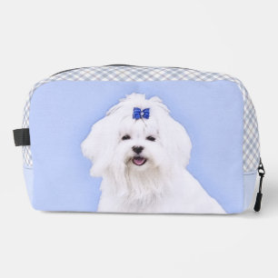 Maltese Painting Blue Bow Cute Original Dog Art Dopp Kit