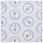 Maltese Painting Blue Bow Cute Original Dog Art Fabric