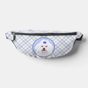 Maltese Painting Blue Bow Cute Original Dog Art Fanny Pack