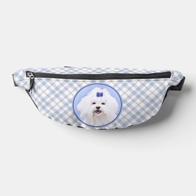 Maltese Painting Blue Bow Cute Original Dog Art Fanny Pack (Lay Down)
