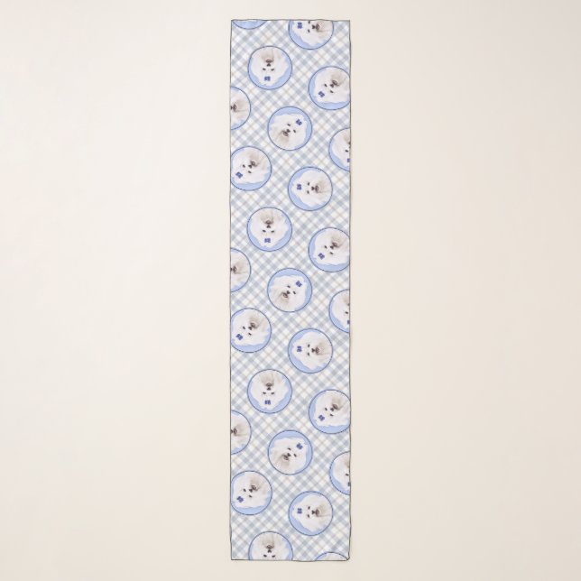 Maltese Painting Blue Bow Cute Original Dog Art Scarf (Front)