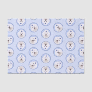 Maltese Painting Blue Bow Cute Original Dog Art Tissue Paper