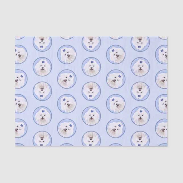 Maltese Painting Blue Bow Cute Original Dog Art Tissue Paper (Front)