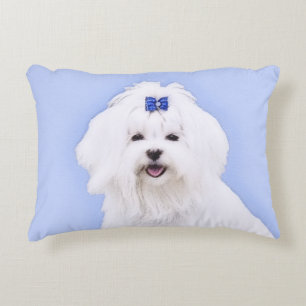 Maltese Painting - Cute Original Dog Art Accent Pillow