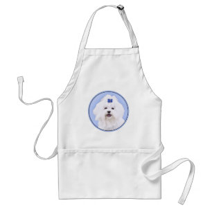 Maltese Painting - Cute Original Dog Art Adult Apron