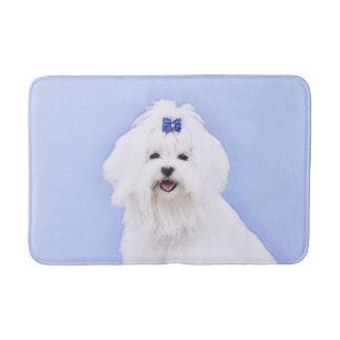 Maltese Painting - Cute Original Dog Art Bath Mat
