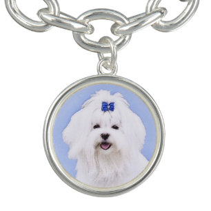 Maltese Painting - Cute Original Dog Art Bracelet