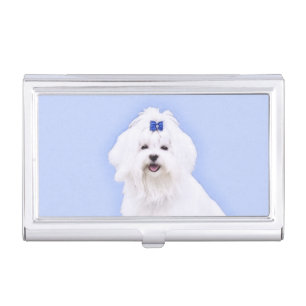 Maltese Painting - Cute Original Dog Art Business Card Case
