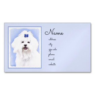 Maltese Painting - Cute Original Dog Art Business Card Magnet
