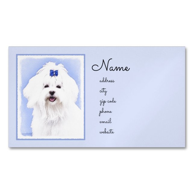 Maltese Painting - Cute Original Dog Art Business Card Magnet (Front)