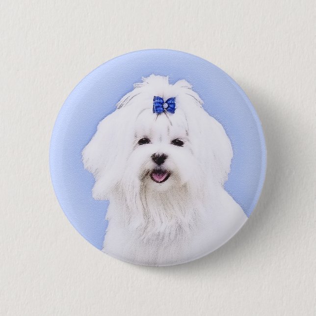Maltese Painting - Cute Original Dog Art Button (Front)