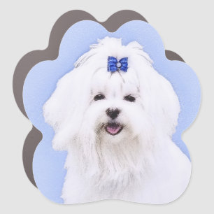 Maltese Painting - Cute Original Dog Art Car Magnet