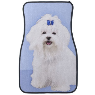 Maltese Painting - Cute Original Dog Art Car Mat
