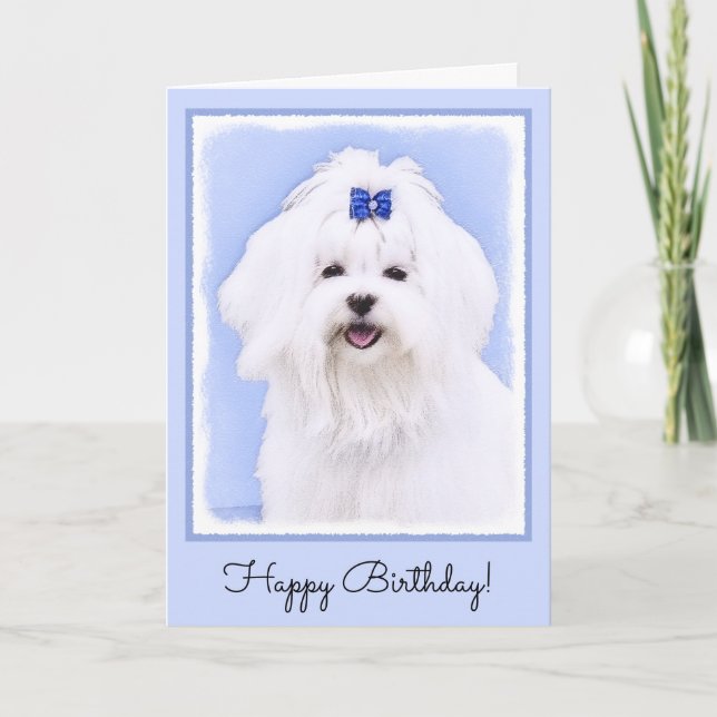 Maltese Painting - Cute Original Dog Art Card (Front)