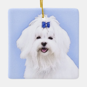 Maltese Painting - Cute Original Dog Art Ceramic Ornament