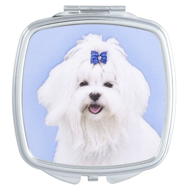 Maltese Painting - Cute Original Dog Art Compact Mirror (Front)