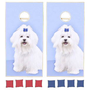 Maltese Painting - Cute Original Dog Art Cornhole Set