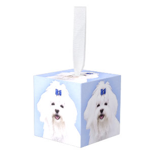 Maltese Painting - Cute Original Dog Art Cube Ornament
