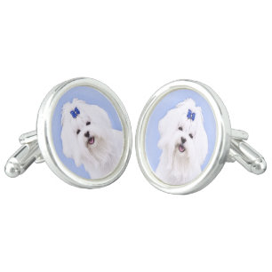 Maltese Painting - Cute Original Dog Art Cufflinks