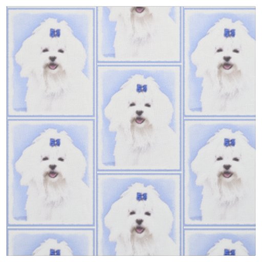 Maltese Painting - Cute Original Dog Art Fabric
