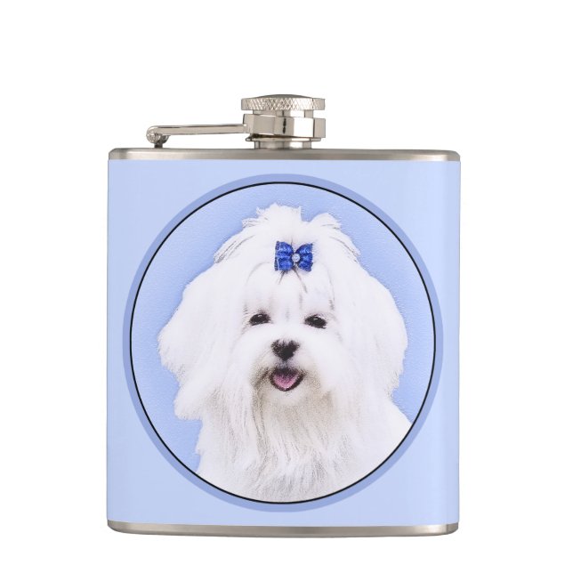 Maltese Painting - Cute Original Dog Art Flask (Front)