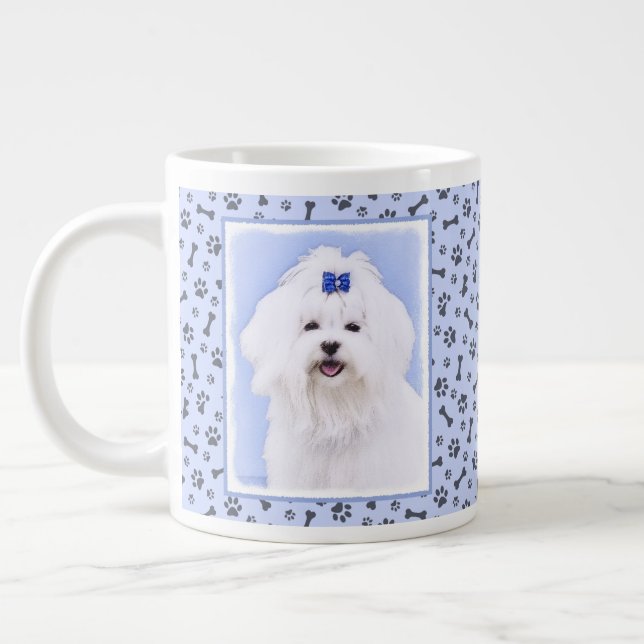 Maltese Painting - Cute Original Dog Art Giant Coffee Mug (Left)
