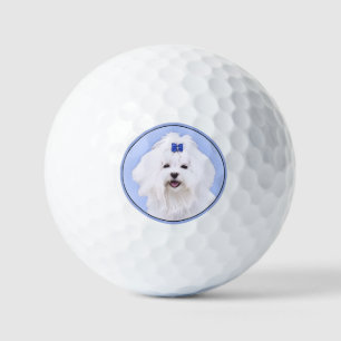 Maltese Painting - Cute Original Dog Art Golf Balls