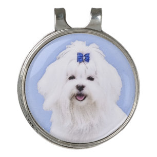 Maltese Painting - Cute Original Dog Art Golf Hat Clip