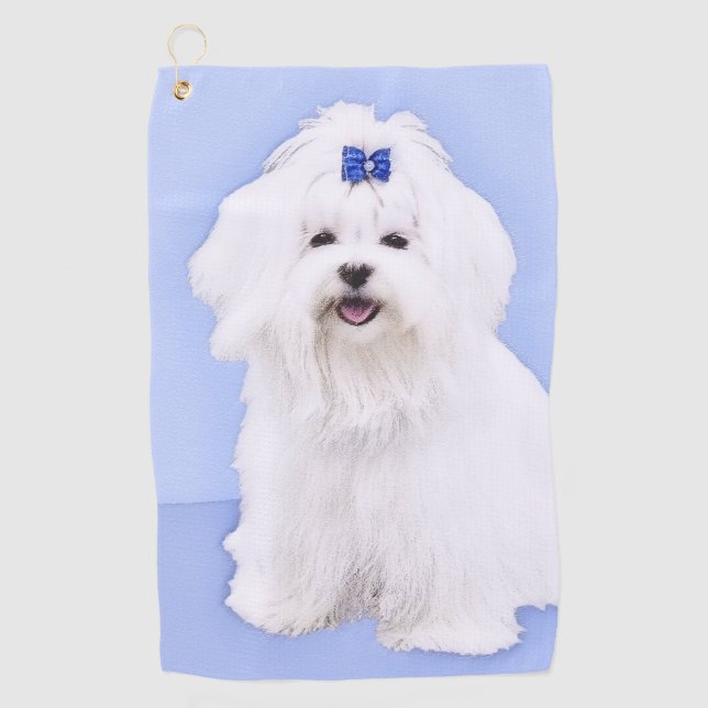 Maltese Painting - Cute Original Dog Art Golf Towel (Front)