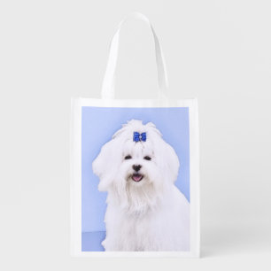 Maltese Painting - Cute Original Dog Art Grocery Bag