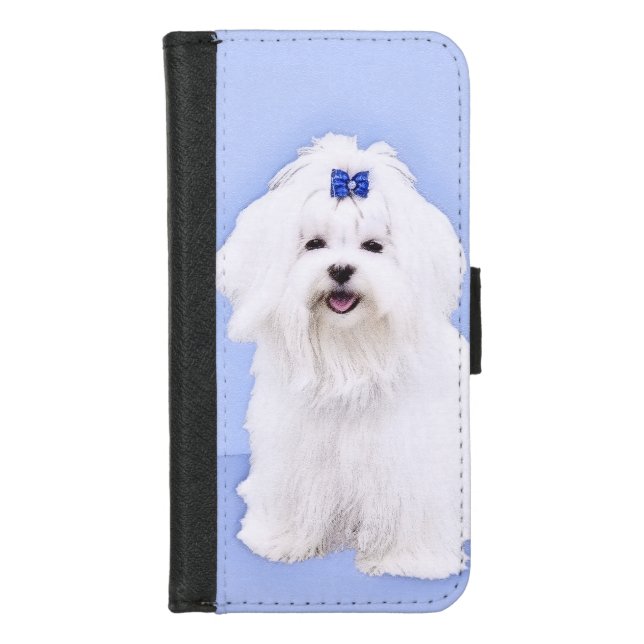 Maltese Painting - Cute Original Dog Art iPhone Wallet Case (Front)