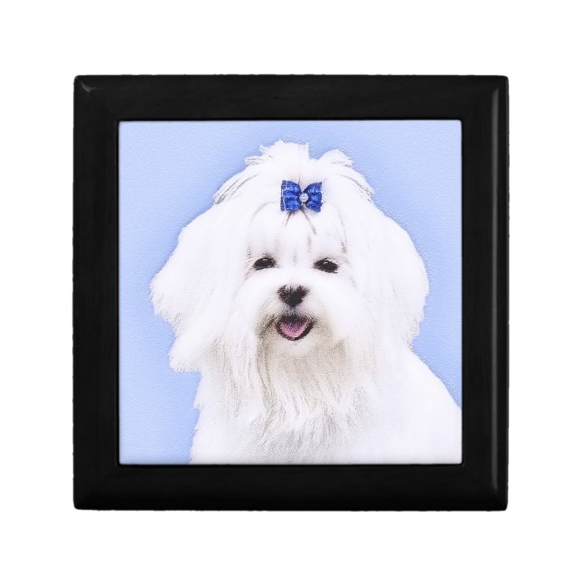 Maltese Painting - Cute Original Dog Art Jewelry Box (Front)