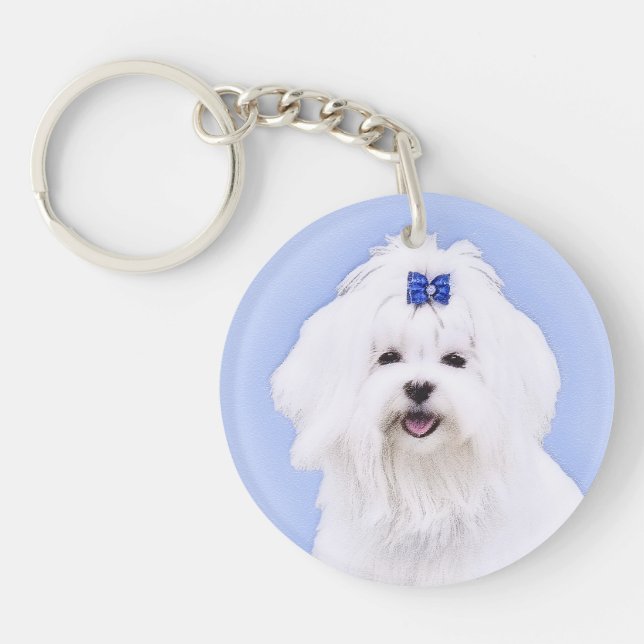 Maltese Painting - Cute Original Dog Art Keychain (Front)