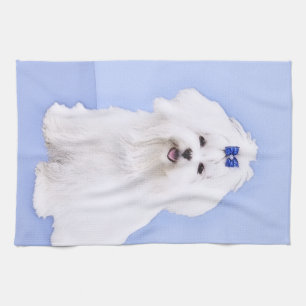 Maltese Painting - Cute Original Dog Art Kitchen Towel
