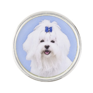 Maltese Painting - Cute Original Dog Art Lapel Pin