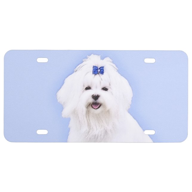 Maltese Painting - Cute Original Dog Art License Plate (Front)