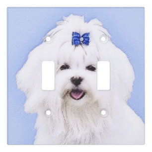 Maltese Painting - Cute Original Dog Art Light Switch Cover