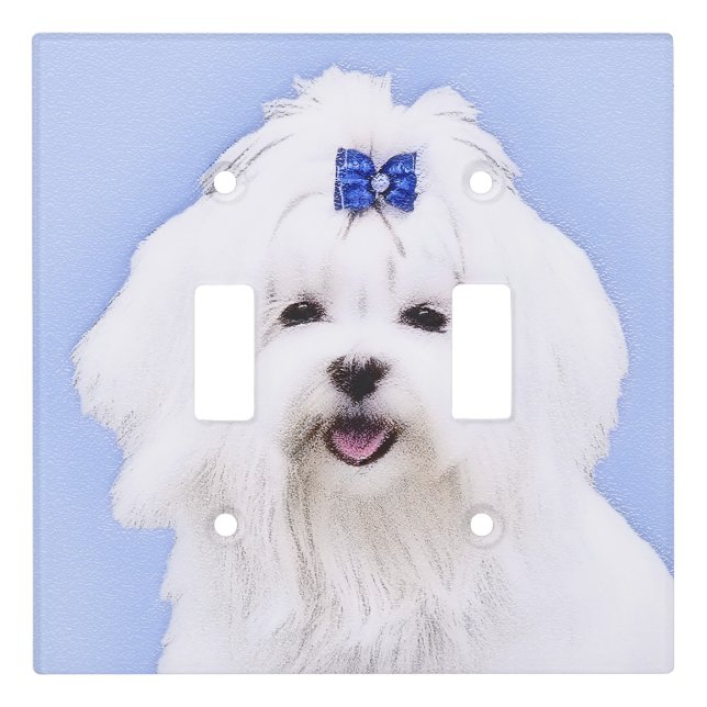Maltese Painting - Cute Original Dog Art Light Switch Cover (Front)