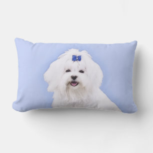 Maltese Painting - Cute Original Dog Art Lumbar Pillow