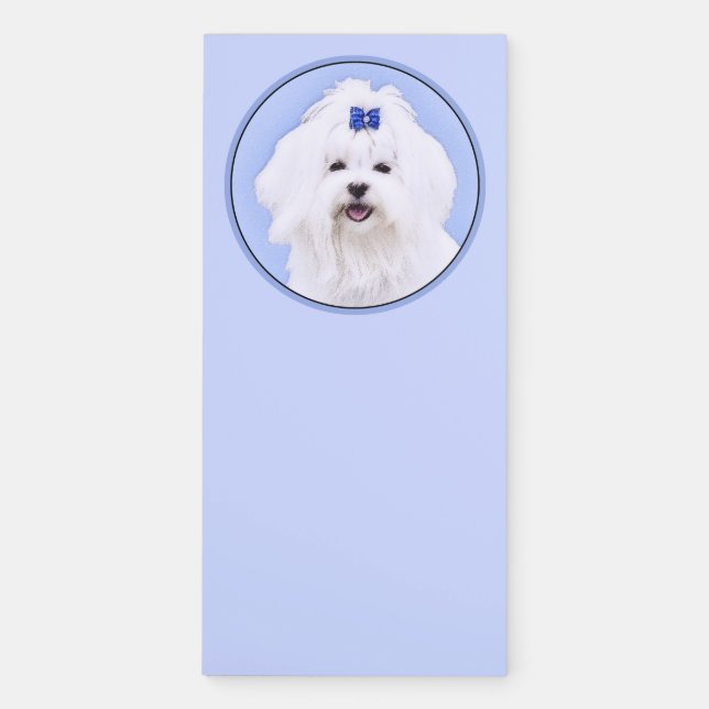 Maltese Painting - Cute Original Dog Art Magnetic Notepad (Front)