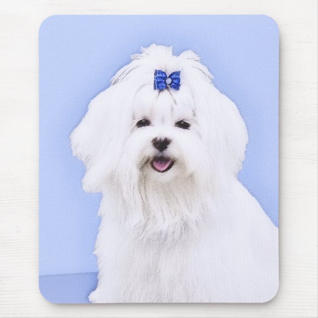 Maltese Painting - Cute Original Dog Art Mouse Pad (Front)