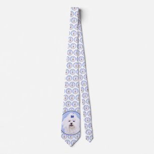 Maltese Painting - Cute Original Dog Art Neck Tie