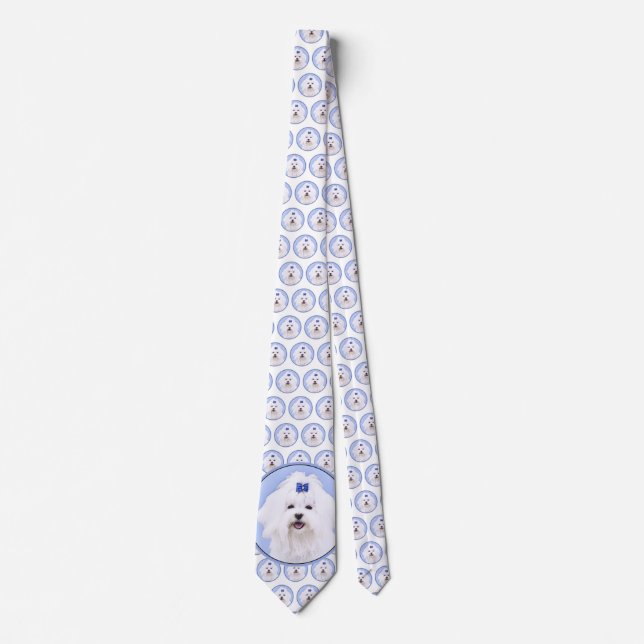Maltese Painting - Cute Original Dog Art Neck Tie (Front)