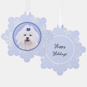 Maltese Painting - Cute Original Dog Art Ornament Card