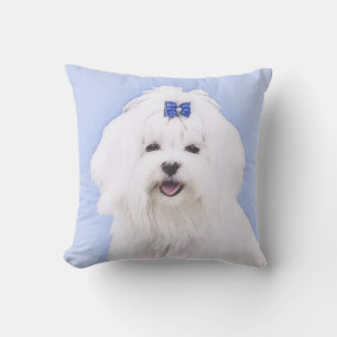 Maltese Painting - Cute Original Dog Art Outdoor Pillow