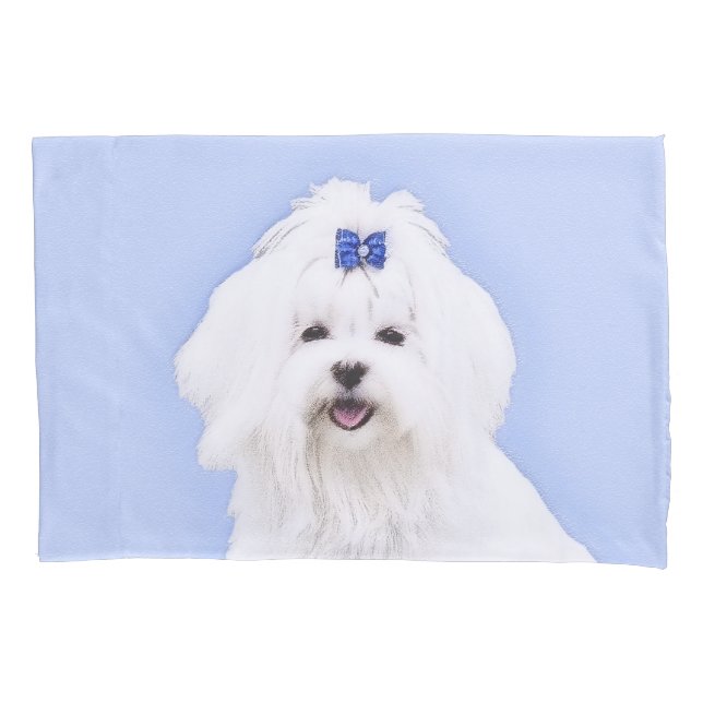 Maltese Painting - Cute Original Dog Art Pillow Case (Front)