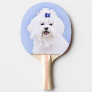 Maltese Painting - Cute Original Dog Art Ping-Pong Paddle