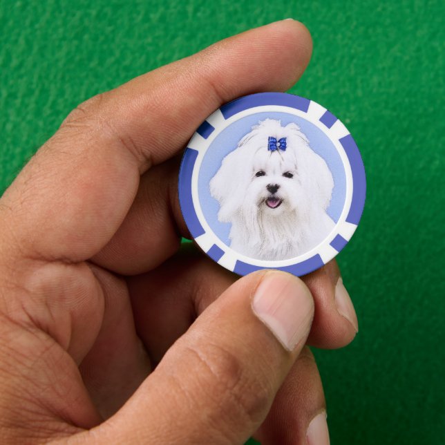 Maltese Painting - Cute Original Dog Art Poker Chips (Hand)