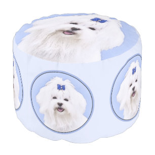 Maltese Painting - Cute Original Dog Art Pouf