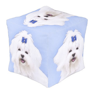 Maltese Painting - Cute Original Dog Art Pouf